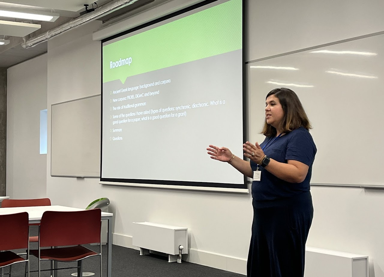 Christina Sevdali giving a talk